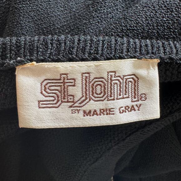 St. John By Marie Gray Vintage Black Beaded Trim Collar and Cuff Knit Dress 4 - Picture 4 of 14